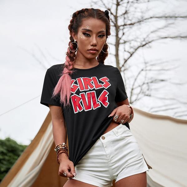 

Slogan Graphic Short Sleeve Tee, Black