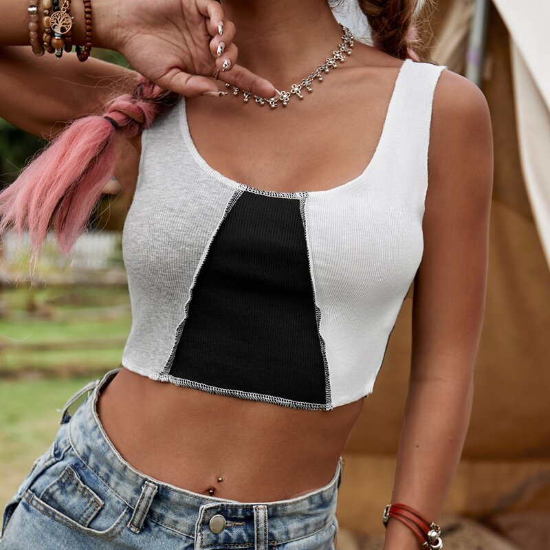 

Cut And Sew Crop Tank Top, Multicolor