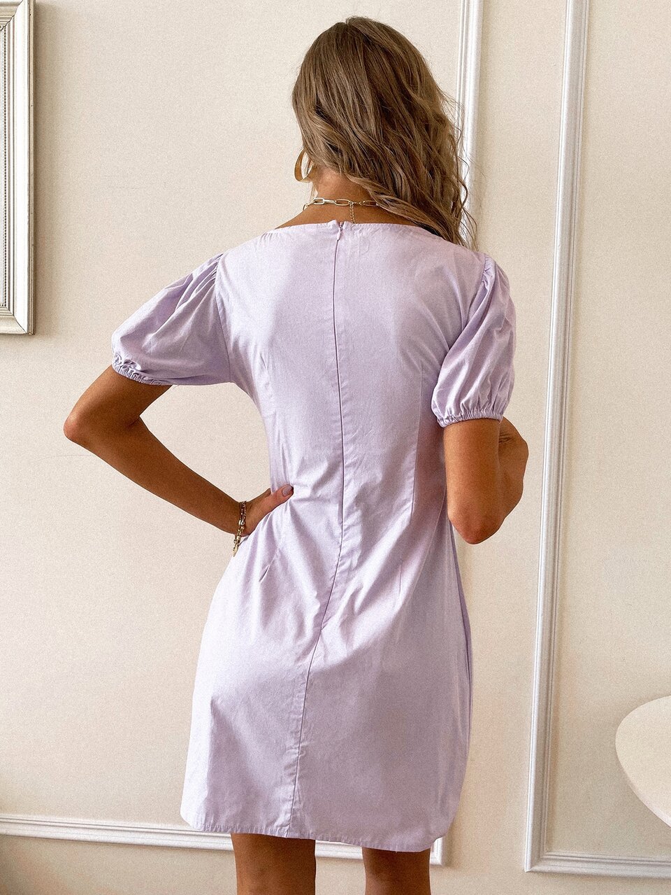 Solid Drawstring Front Dress