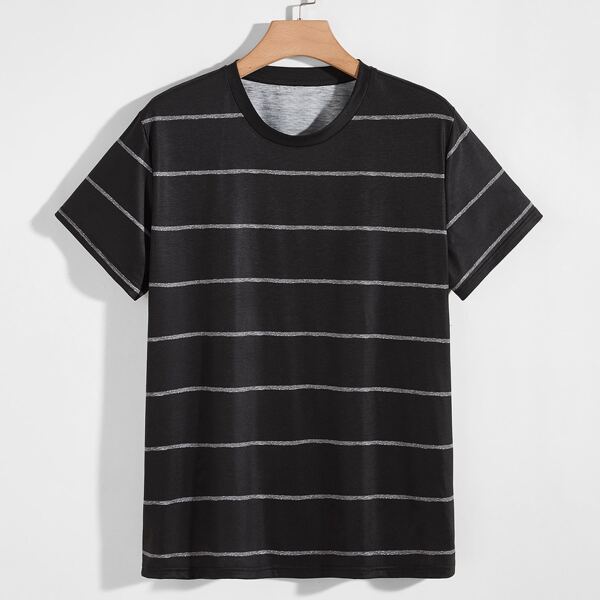 

Men Striped Print Tee, Black