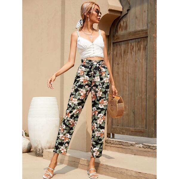 

Allover Floral Belted Pants, Multicolor