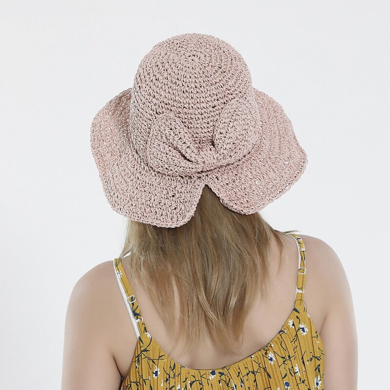 

Bow Decor Straw Hat, Pink pastel