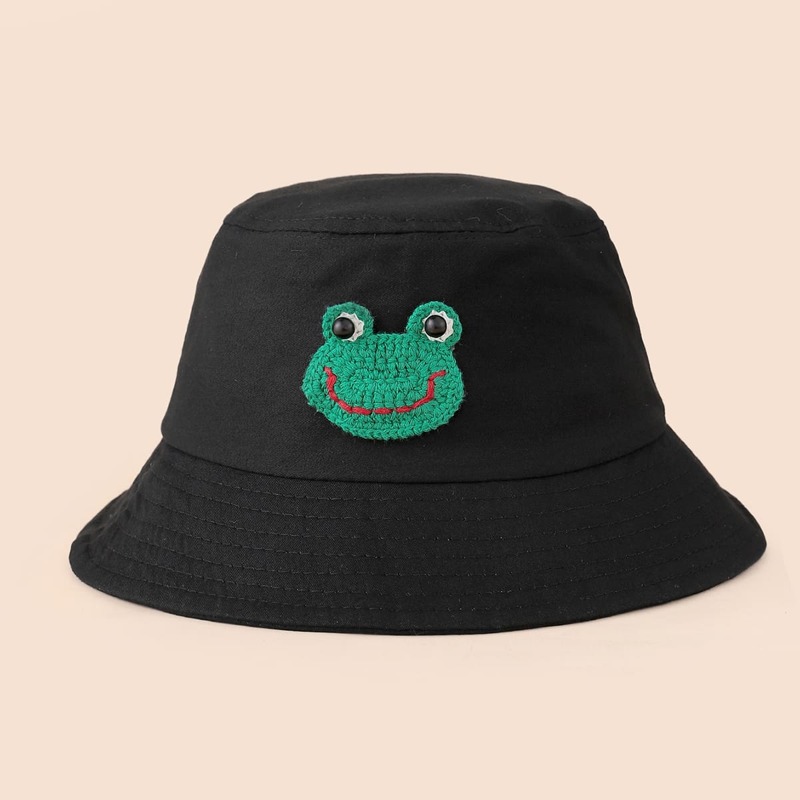 

Frog Embroidery Bucket Hat, Black
