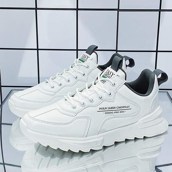 

Men Letter Graphic Lace-Up Front Sneakers, White
