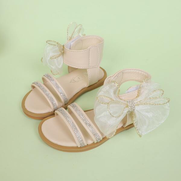 

Girls Rhinestone & Bow Decor Sandals, Beige