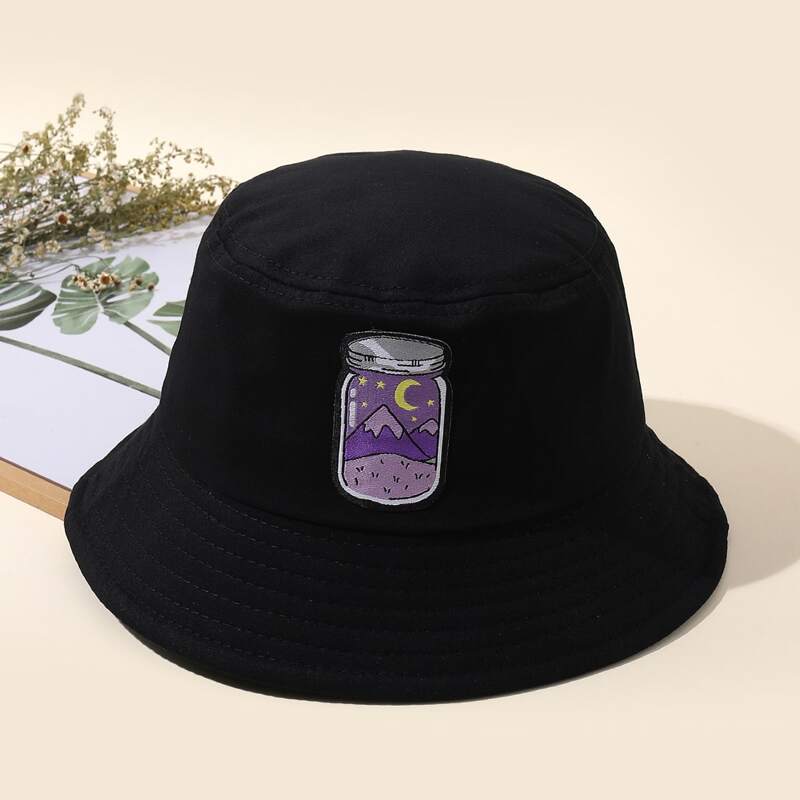 

Bottle Embroidery Bucket Hat, Black