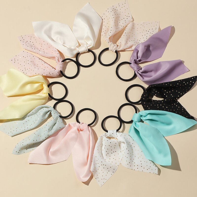 

10pcs Polka Dot Scarf Decor Hair Tie, Multicolor