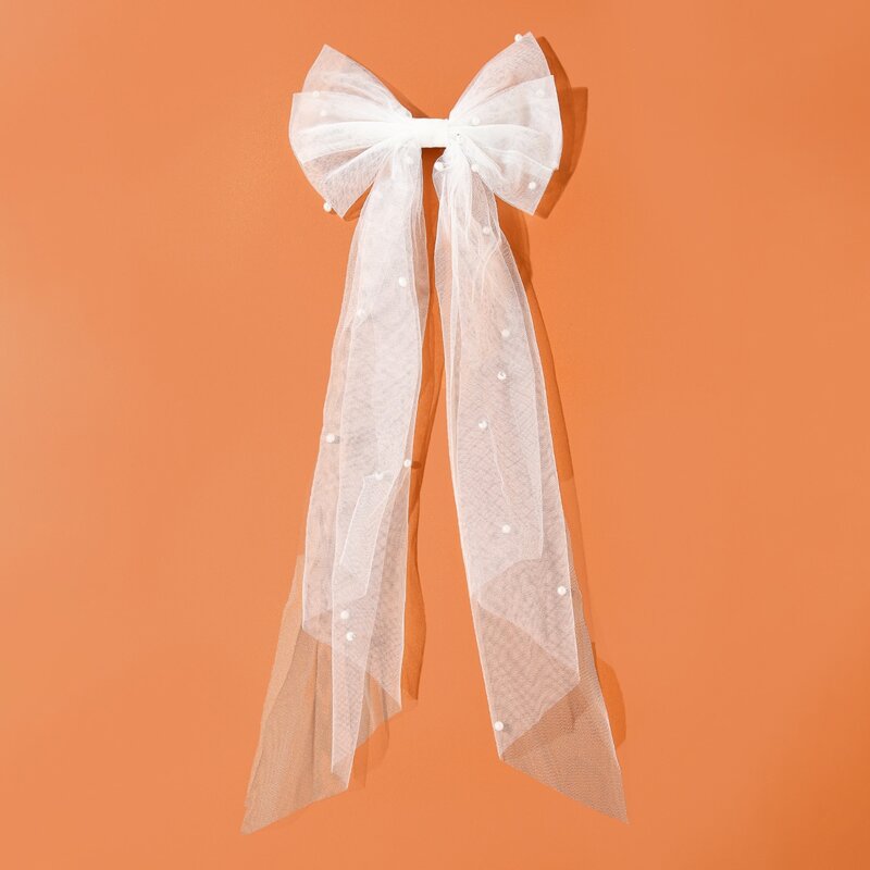 

Faux Pearl Decor Bow Hair Clip, White