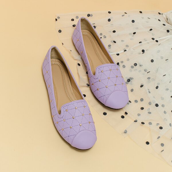 

Studded Decor Quilted Ballet Flats, Purple