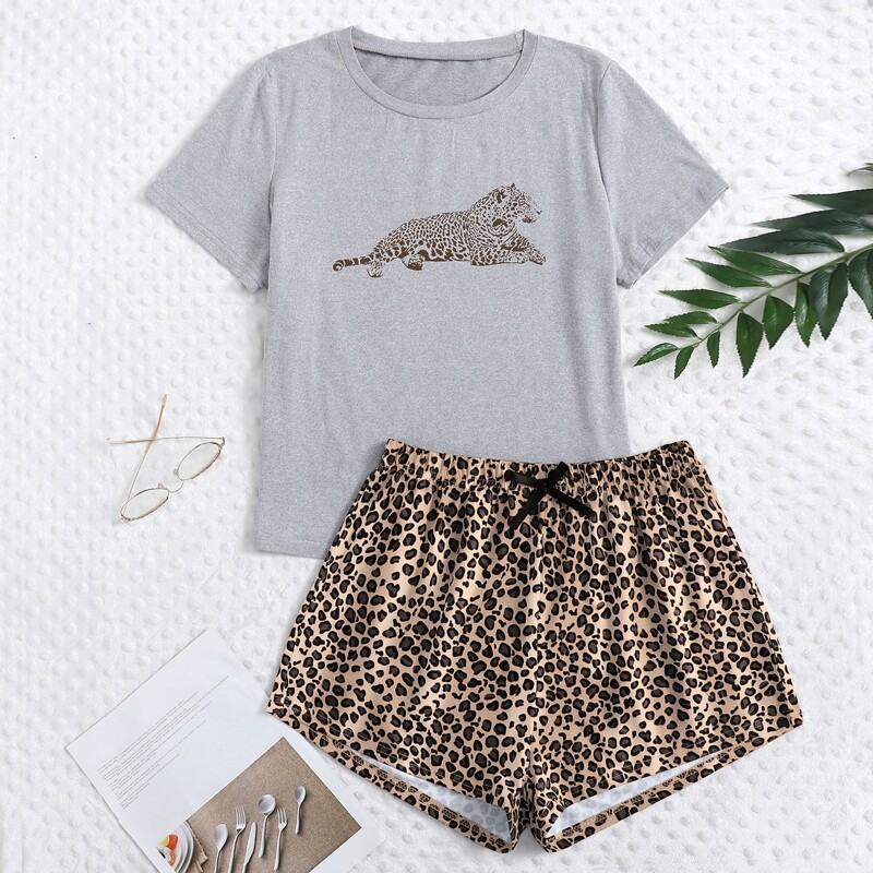 

Leopard Print Bow PJ Set, Multicolor