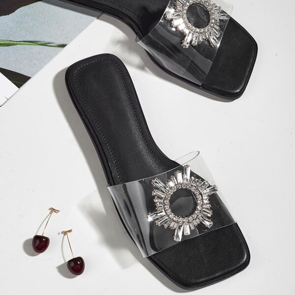 

Clear Rhinestone Decor Slide Sandals