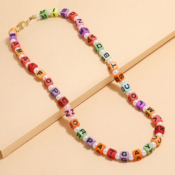 

Random Letter Beaded Necklace, Multicolor