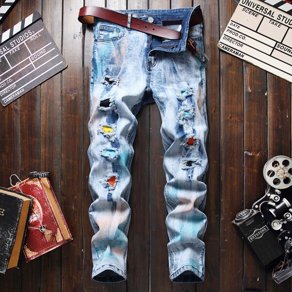 

Men Tie Dye Ripped Jeans, Multicolor