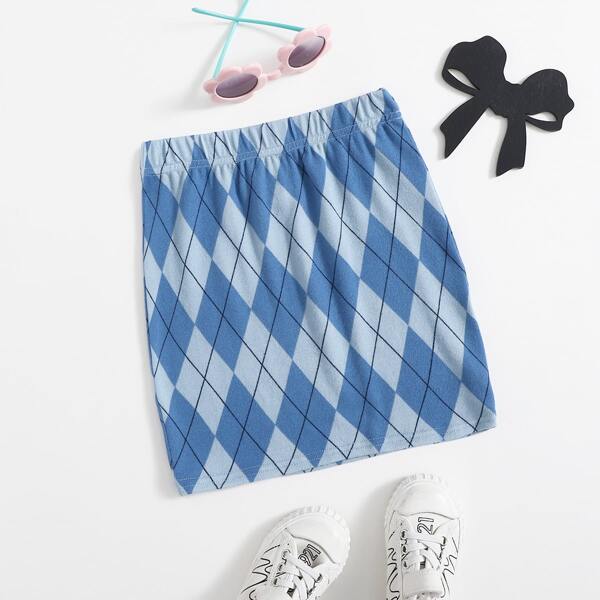 

Girls Argyle Print Skirt, Blue