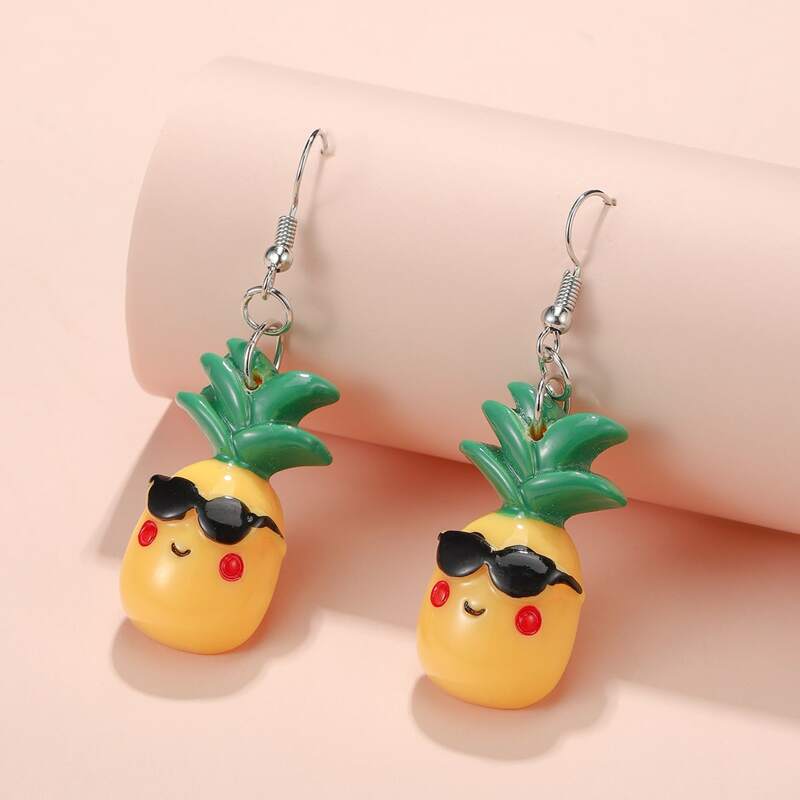 

Cartoon Pineapple Drop Earrings, Multicolor