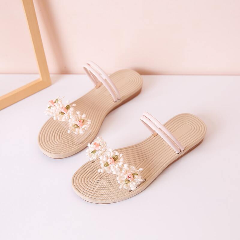 

Open Toe Applique Flat Sandals, Pink