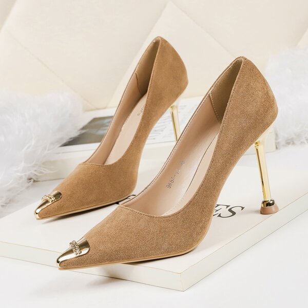 

Metal Decor Stiletto Court Heels, Camel
