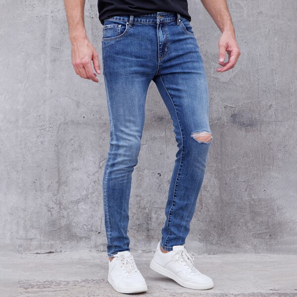 

Men Ripped Skinny Jeans, Medium wash