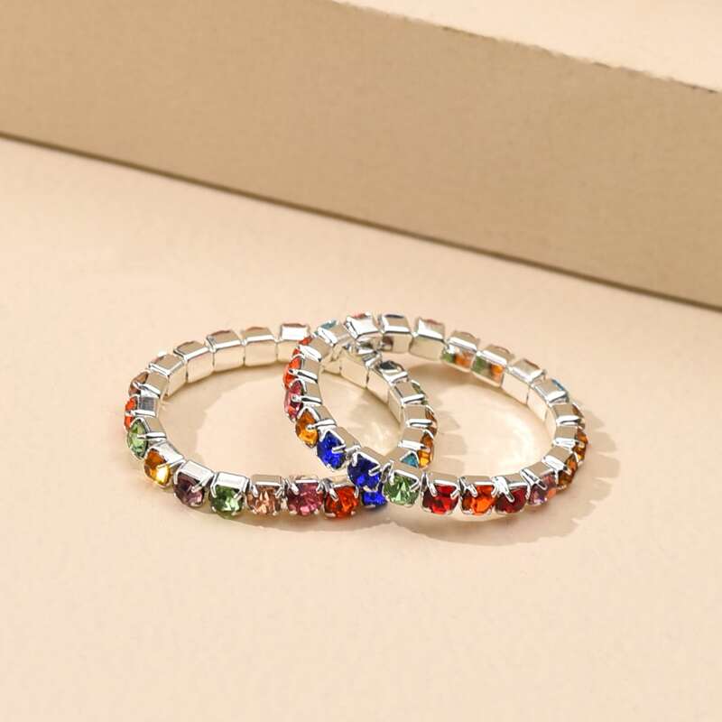 

2pcs Rhinestone Decor Ring, Multicolor