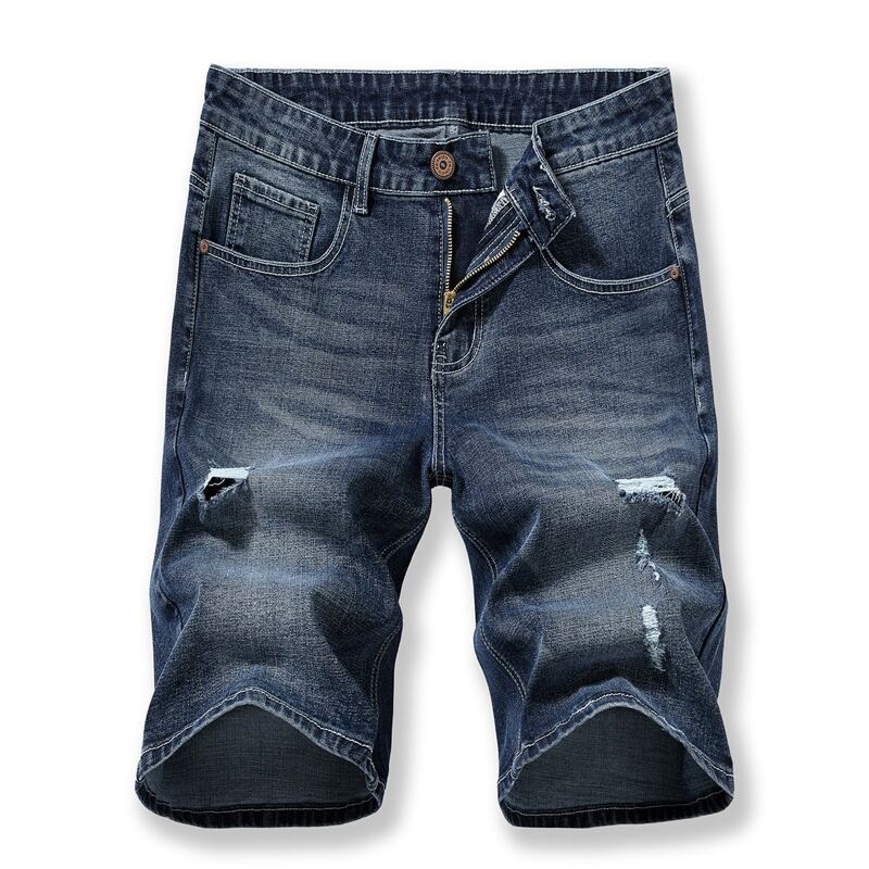 

Guys Zip Fly Ripped Denim Shorts, Dark wash
