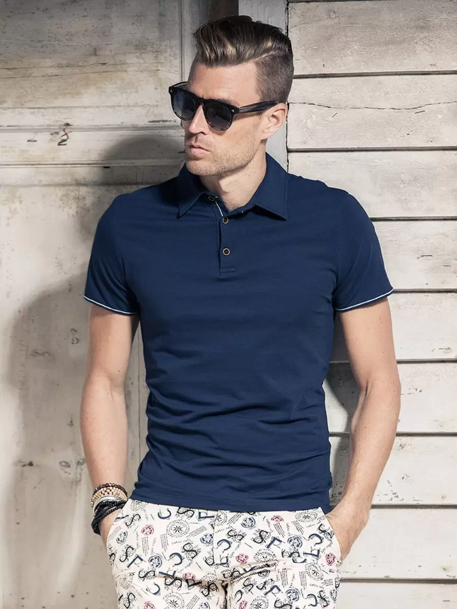 Camisa polo con botón - Azul Marino - Ver 1
