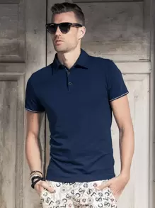 Camisa polo con botón - Azul Marino - Ver 4