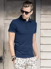 Camisa polo con botón - Azul Marino - Ver 5