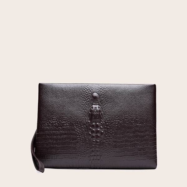

Croc Embossed Clutch Bag, Coffee brown