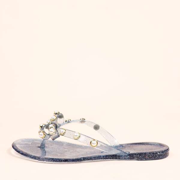 

Clear Faux Pearl Decor Flip Flops, Multicolor