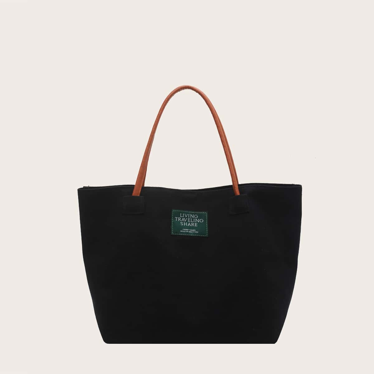 

Letter Patch Tote Bag, Black