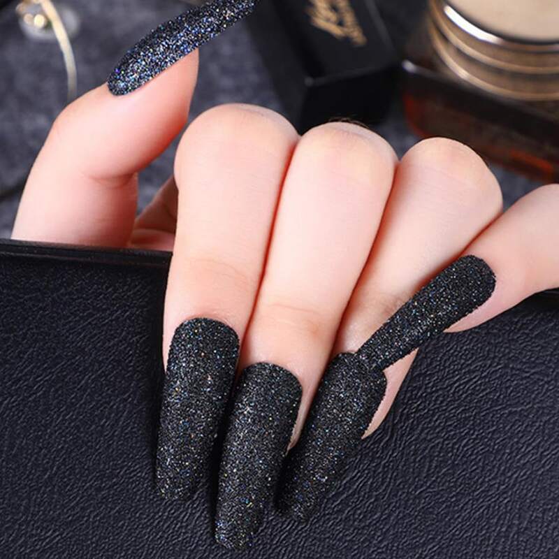 

24pcs Glitter Fake Nail, Black