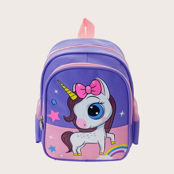 

Girls Cartoon Unicorn Print Backpack, Purple