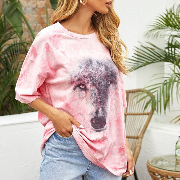 

Wolf Print Tie Dye Tee, Multicolor