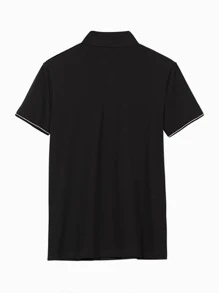 Men Button Detail Polo Shirt - Black - View 2