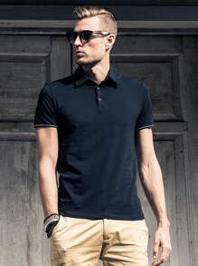 Men Button Detail Polo Shirt - Black - View 3
