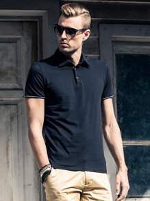 Men Button Detail Polo Shirt - Black - View 4