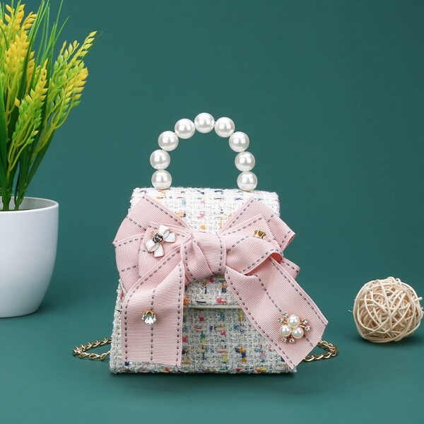 

Girls Bow Decor Satchel Bag, Beige