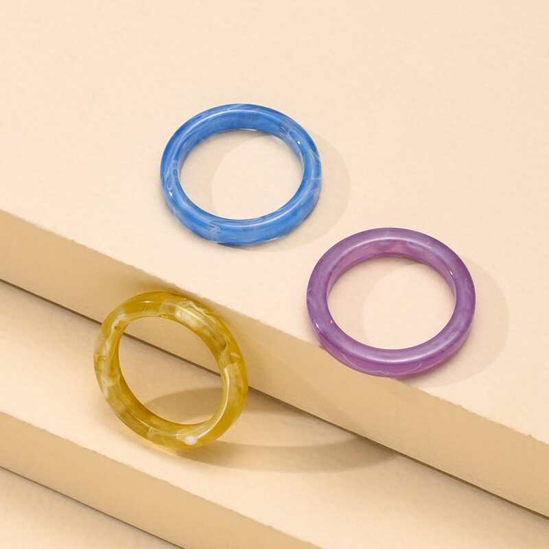 

3pcs Clear Resin Ring, Multicolor