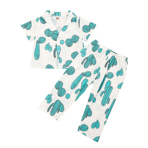 

для мальчиков Пижама с принтом кактуса с лацканами, Синий и белый