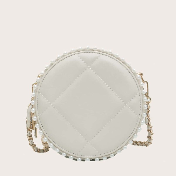 

Faux Pearl Trim Circle Bag, Beige