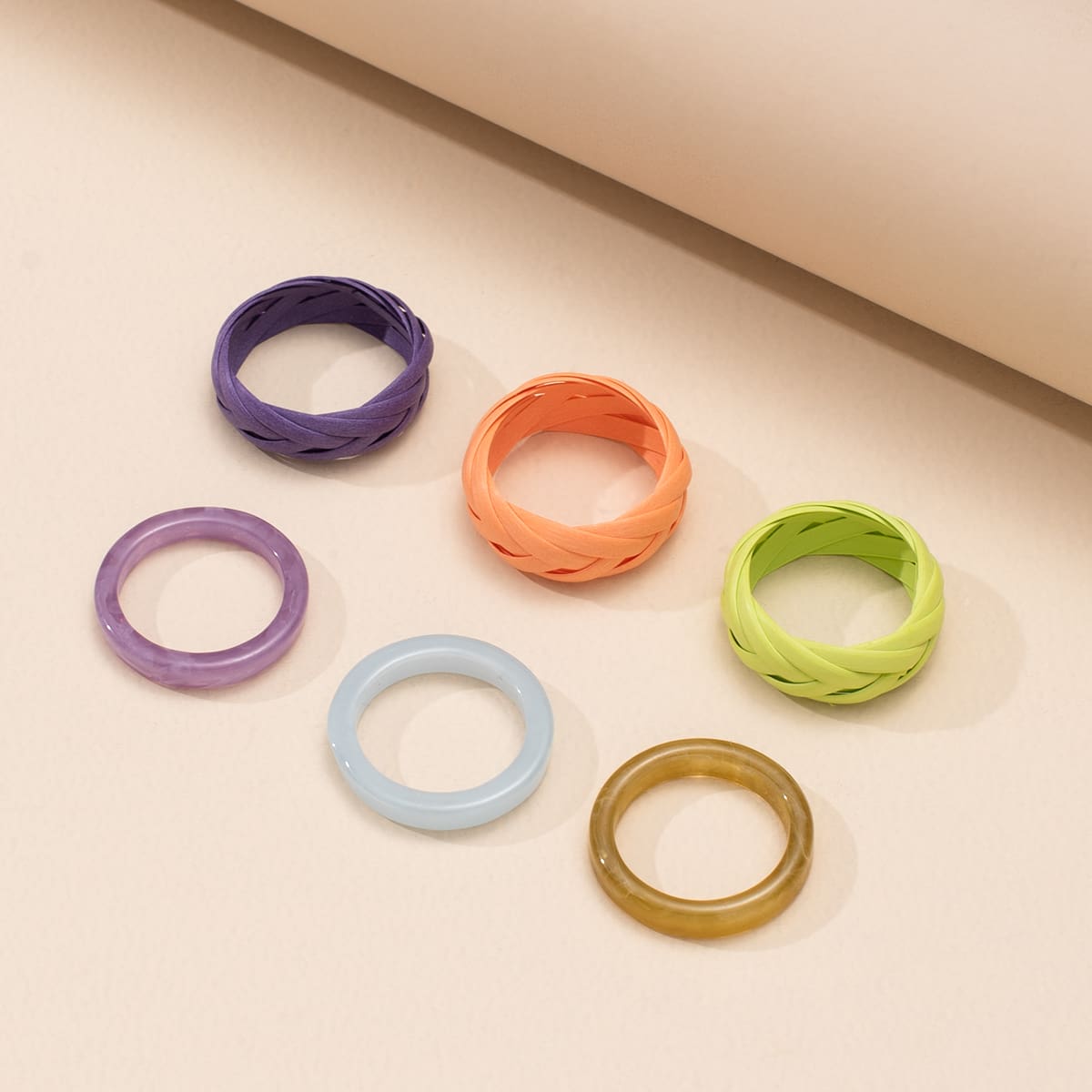 

6pcs Plain Ring Set, Multicolor