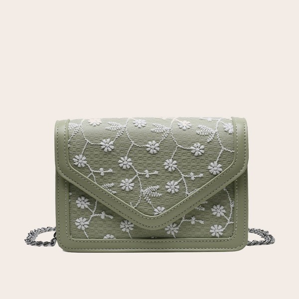 

Flower Pattern Chain Bag, Green