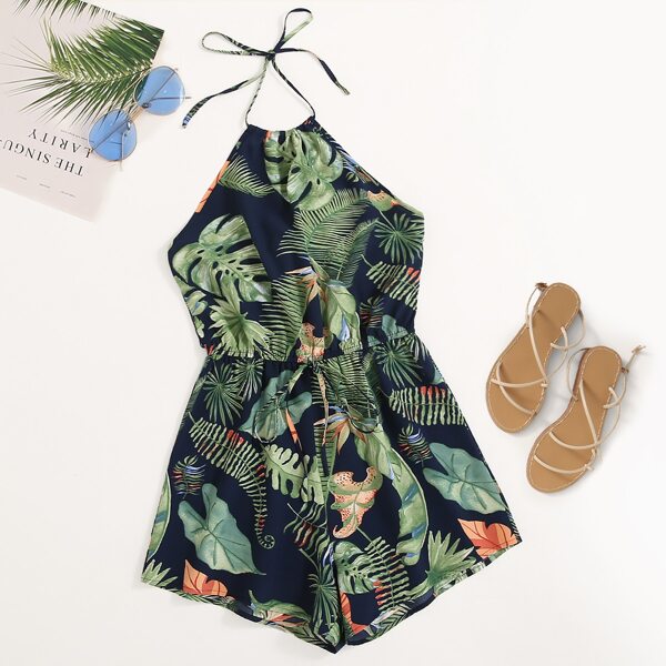 

Plus Tropical Print Tie Back Halter Romper, Multicolor