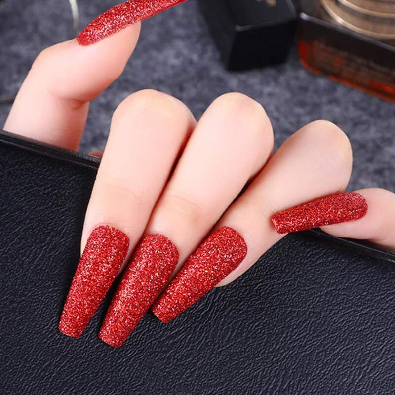 

24pcs Glitter Fake Nail, Red