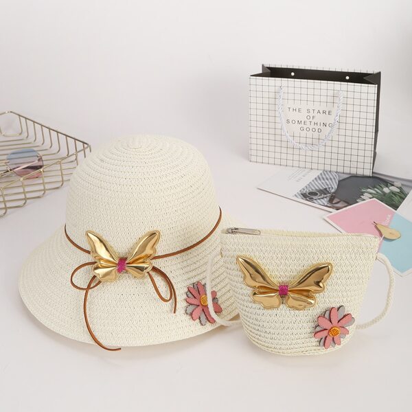 

Girls Bow Decor Bucket Bag With Hat, White
