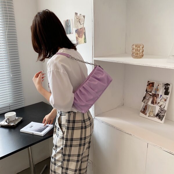 

Ruched Chain Shoulder Bag, Purple