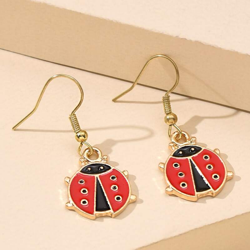 

Ladybug Drop Earrings, Gold