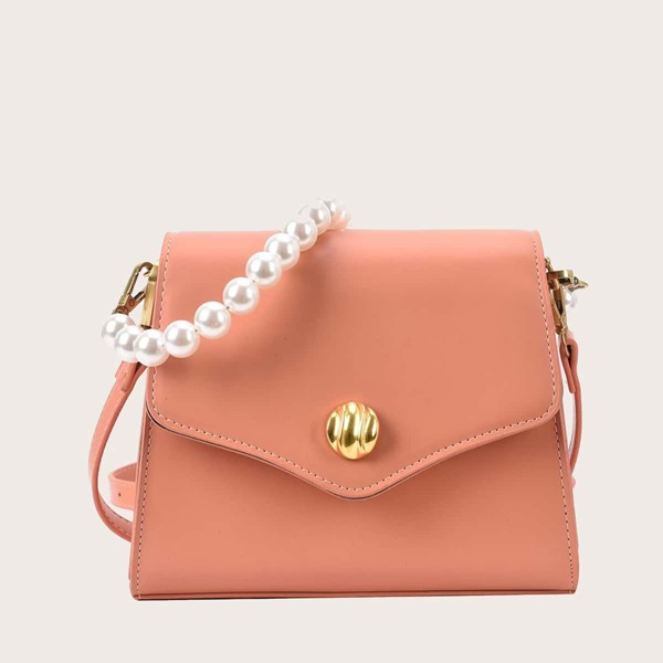 

Faux Pearl Handle Satchel Bag, Pink