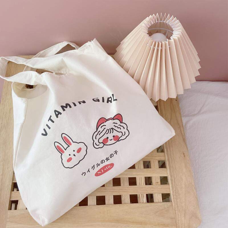

Cartoon Canvas Tote Bag, Beige