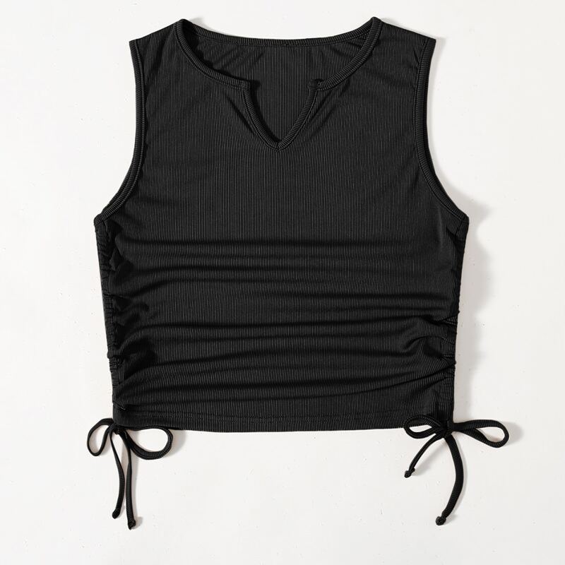 

Solid Drawstring Side Ribbed Tank Top, Black